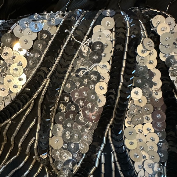 Vintage Laurence Kazar Black Silk Beaded Sheath Dress With Sequined Shoulders - Picture 7 of 15